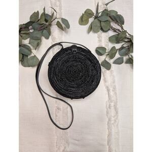 Anthropologie Street Level Round Wicker Purse in Black